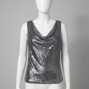 White House Black Market Shimmering Gray Sequin Blouse